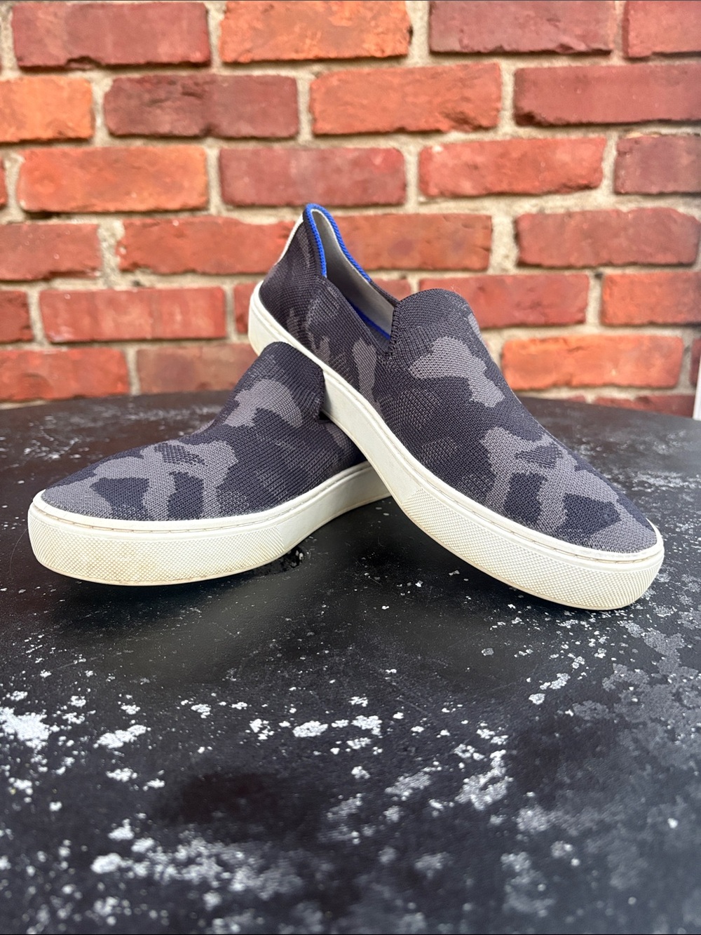 Rothy's Women’s Slip-On in Black & Gray Camo Knit. Size 8